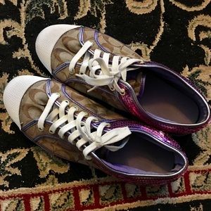 Preloved Coach Zorra sneakers in purple and taupe